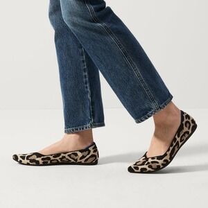 Rothy's The Point Toe Ballet Flat Leopard Print Cream and Black Size W11.5 NWOT